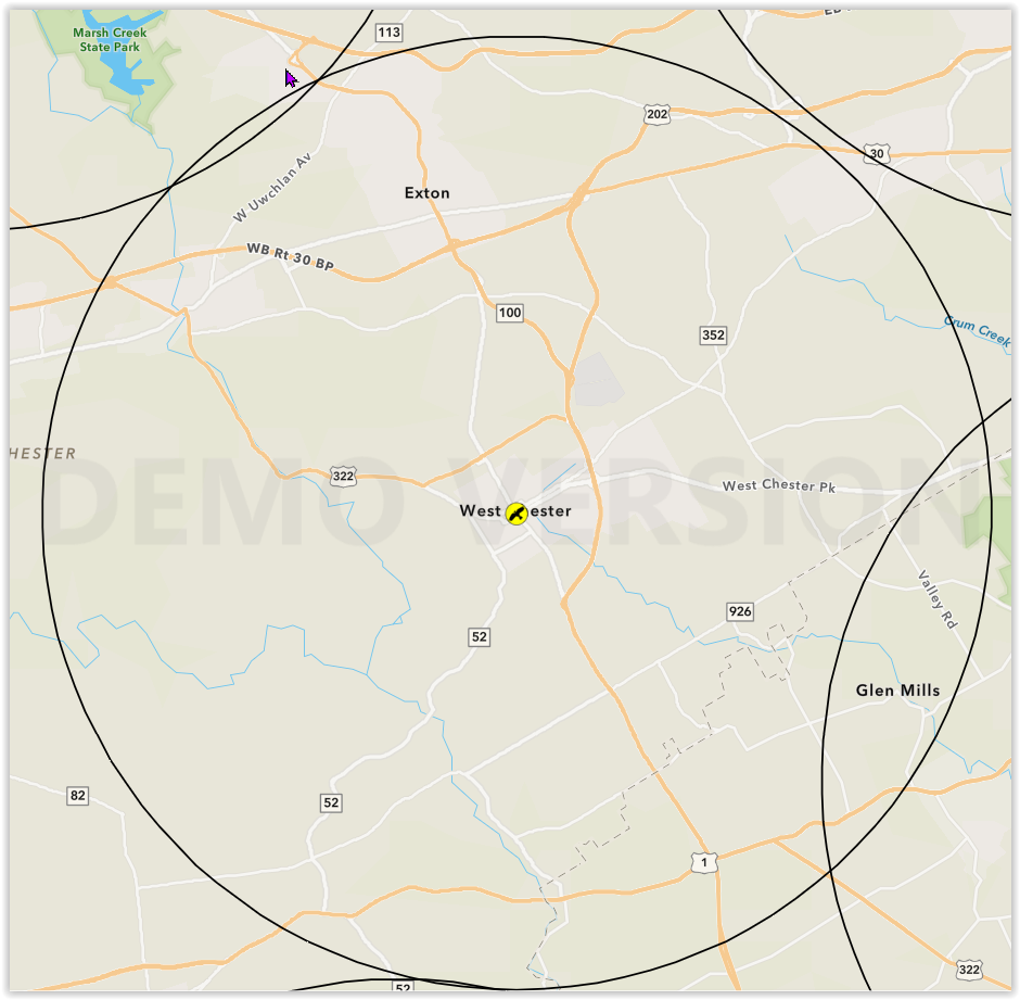 A map of the West Chester area of the Christmas Bird Count