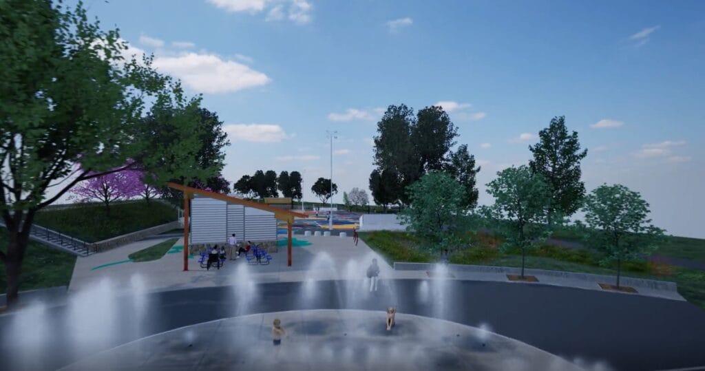Rendering of water feature at Ash Park, Coatesville