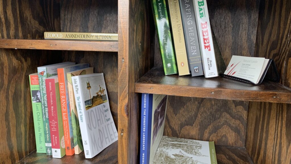 various books on wooden bookshelves
