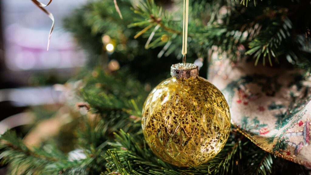 ornament hanging from a Christmas tree