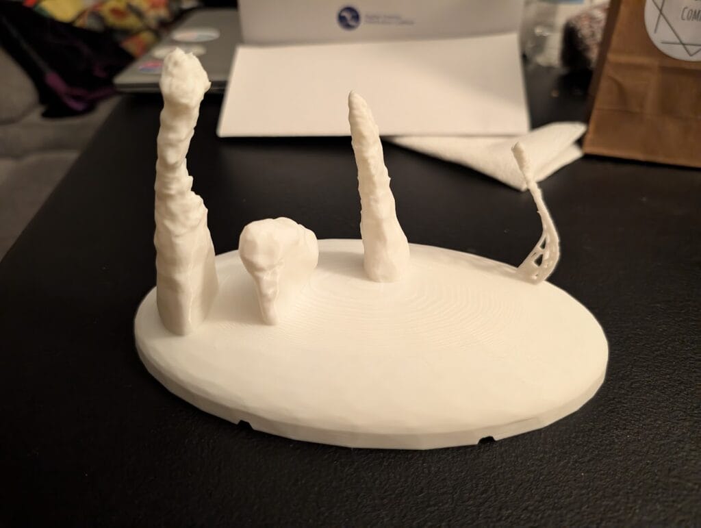 Close up of a white, 3D printing of the Pillars of Creation